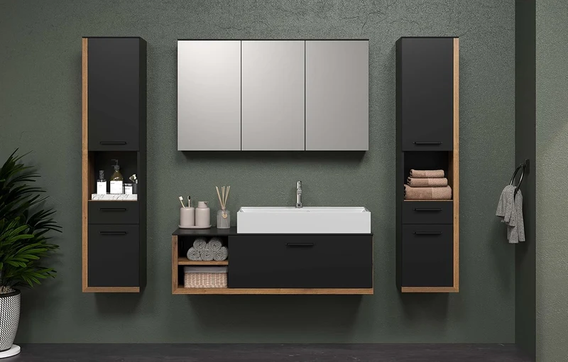 trendteam smart living - Synnax - Spiegelschrank - Anthrazit - moderner Badezimmerspiegel 3-türig -