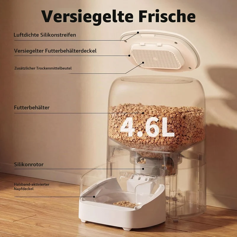 Futterautomat Katze RFID, 5G WiFi Futterspender Katze mit Collar-Tag-Sensor, 4.6L Katzenfutter Autom