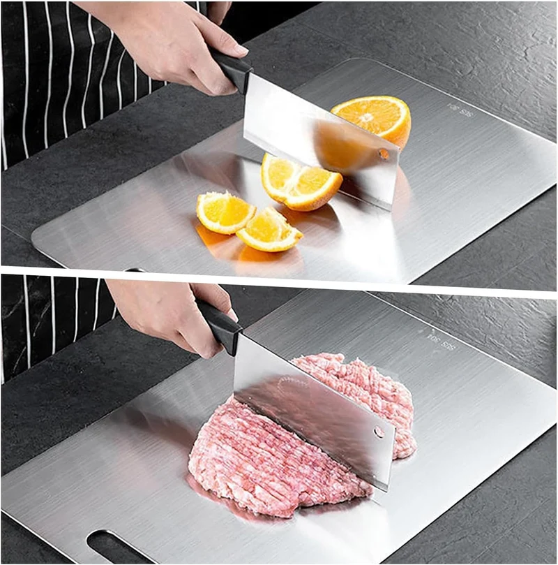 3 Stück Titan Schneidebrett Set, 304 Edelstahl Titanium Cutting Board, Doppelseitiges Lebensmittel G