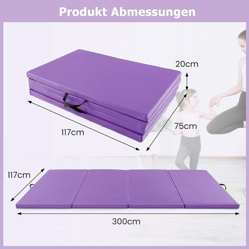 GOPLUS Turnmatte klappbar, 300×117×5cm Weichbodenmatte mit 2 Tragegriffen & Klettverschlüssen, Gymna