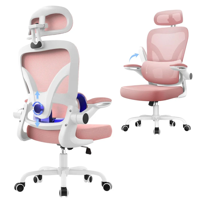 naspaluro Ergonomischer Bürostuhl, Drehstuhl mit Mesh, Lenden- und Kopfstütze, Hochklappbaren Armleh
