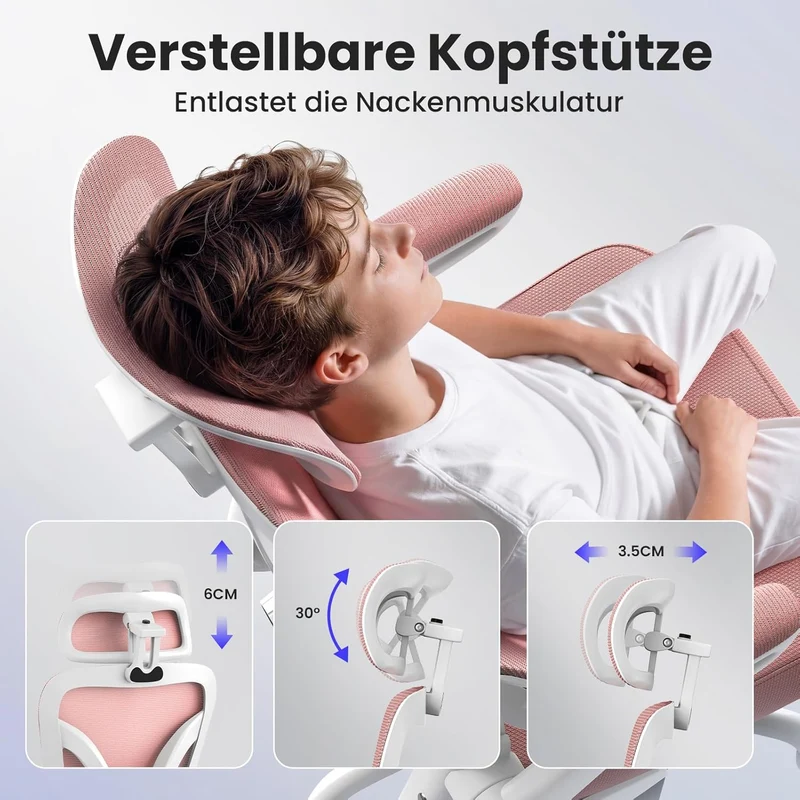 naspaluro Ergonomischer Bürostuhl, Drehstuhl mit Mesh, Lenden- und Kopfstütze, Hochklappbaren Armleh