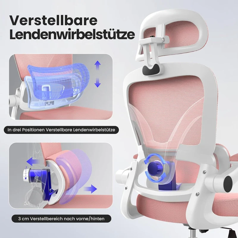 naspaluro Ergonomischer Bürostuhl, Drehstuhl mit Mesh, Lenden- und Kopfstütze, Hochklappbaren Armleh
