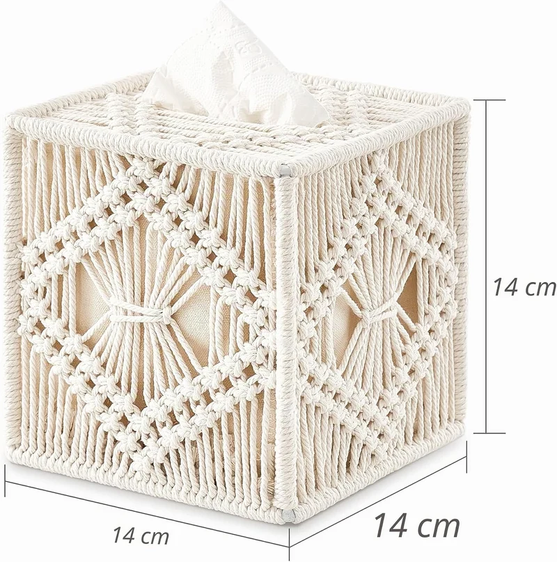 Mkono Makramee Taschentuchbox, quadratisch, offener Boden, böhmische Dekoration, Taschentuchbox, Boh