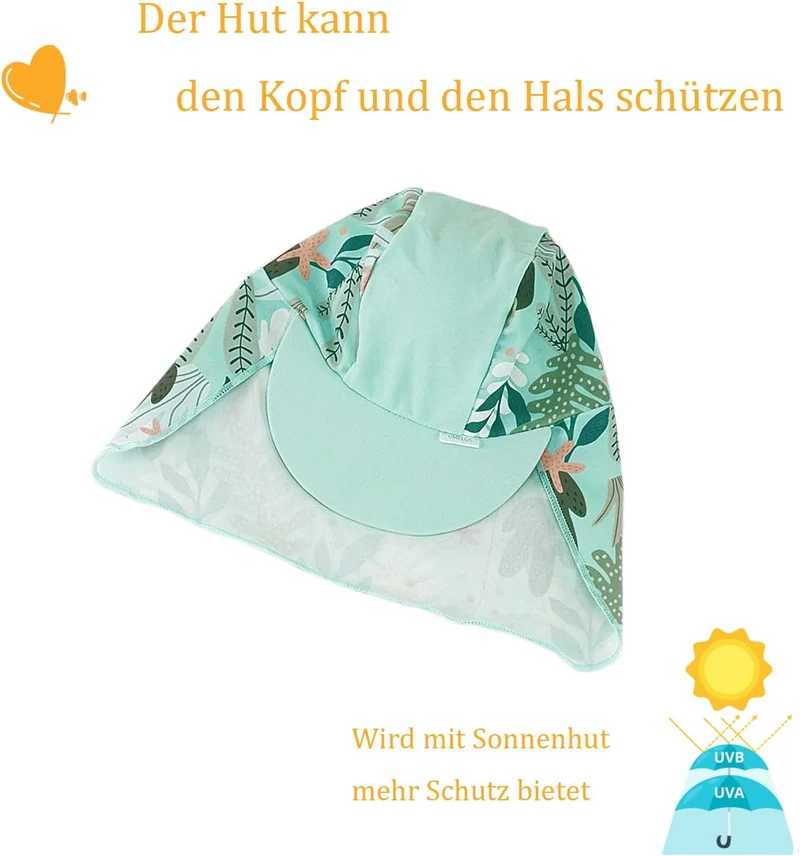 UMELOK Baby Badebekleidung Mädchen Badeanzug mit Sonnenhut UV Schutz 3-6 Monate Grüne,tropische Pfla