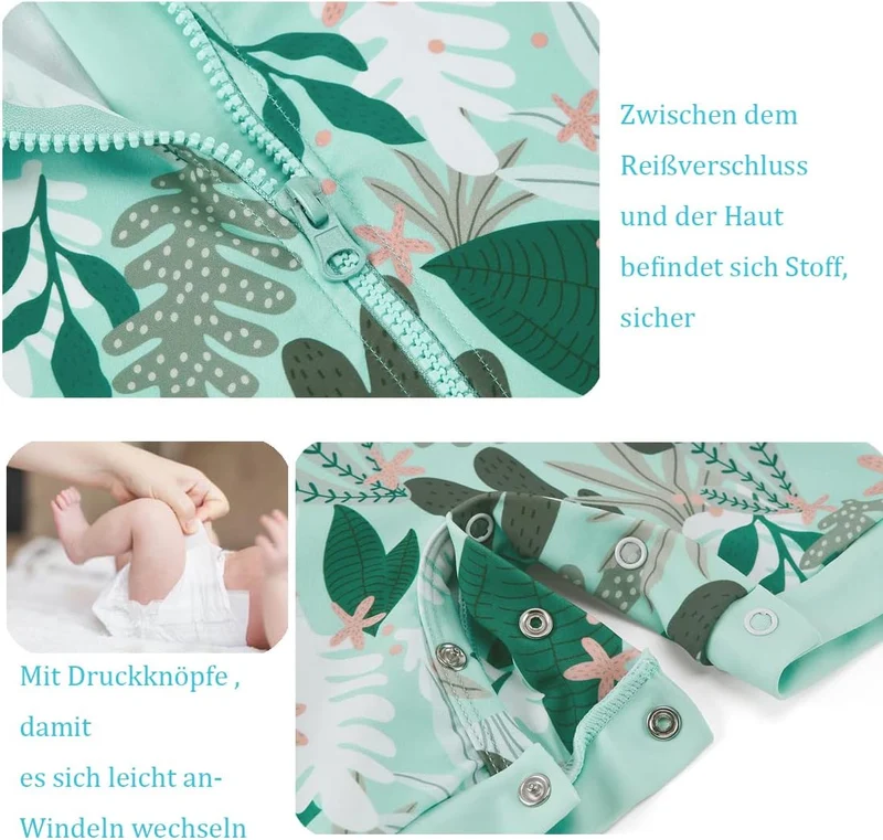 UMELOK Baby Badebekleidung Mädchen Badeanzug mit Sonnenhut UV Schutz 3-6 Monate Grüne,tropische Pfla