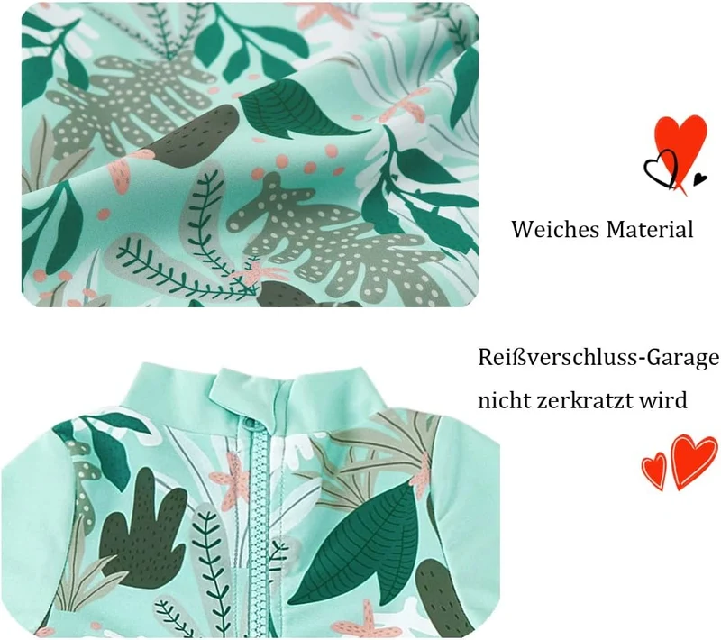 UMELOK Baby Badebekleidung Mädchen Badeanzug mit Sonnenhut UV Schutz 3-6 Monate Grüne,tropische Pfla