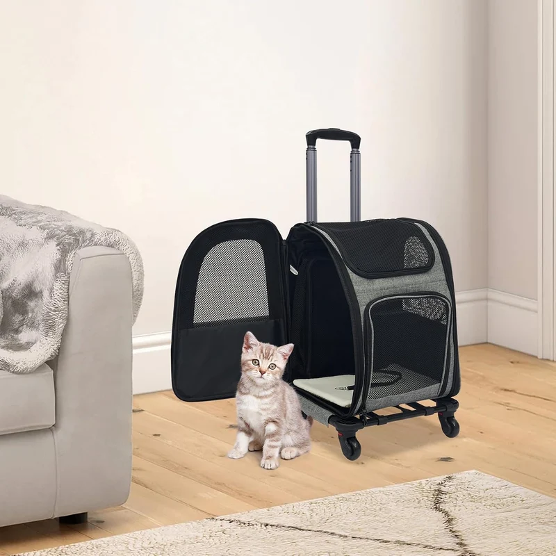 2 in1 Faltbarer Hunderucksack mit Rollen und Trolley Funktion, bis 15kg, erweiterbarer Katzenrucksac