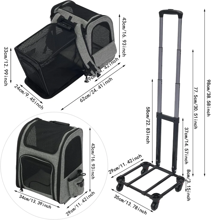 2 in1 Faltbarer Hunderucksack mit Rollen und Trolley Funktion, bis 15kg, erweiterbarer Katzenrucksac