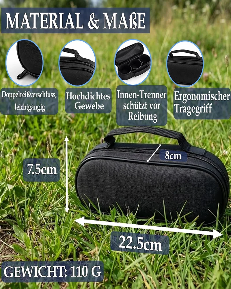 Tasche für Boccia-Kugel für 3 Kugeln – Wischtuch, Trennwand – stabile Tragetasche – Zubehör für Bocc