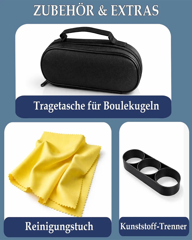 Tasche für Boccia-Kugel für 3 Kugeln – Wischtuch, Trennwand – stabile Tragetasche – Zubehör für Bocc