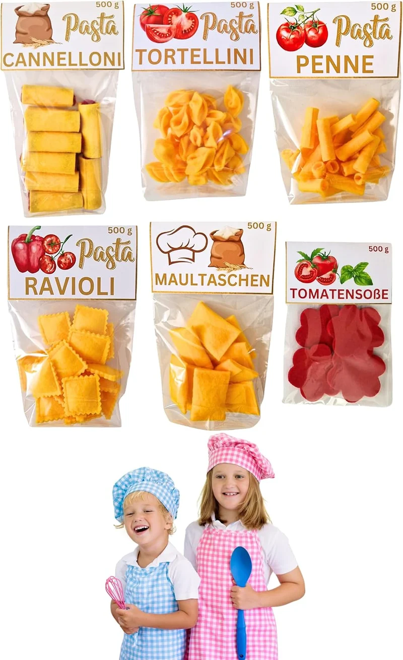 SET Filz Kinderküche Nudeln Handgemacht Filz Pasta Filz Lebensmittel Spielzeug Lebensmittel Zubehör