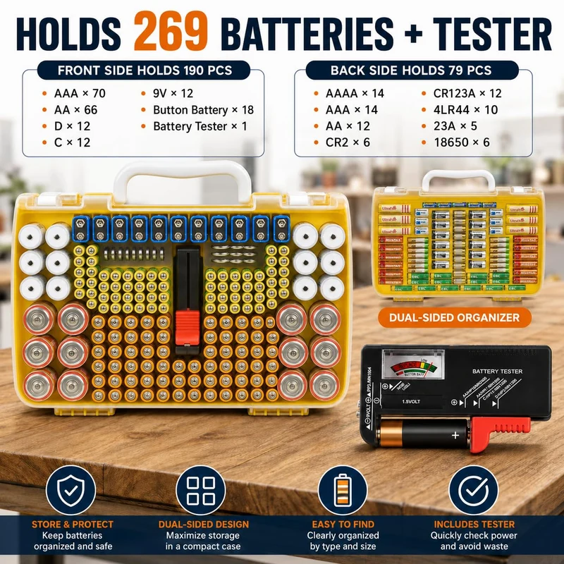 Xuerdon Batterie Aufbewahrungs Organizer mit doppelseitiger Batteriebehälter für 269 Stück AA AAA AA