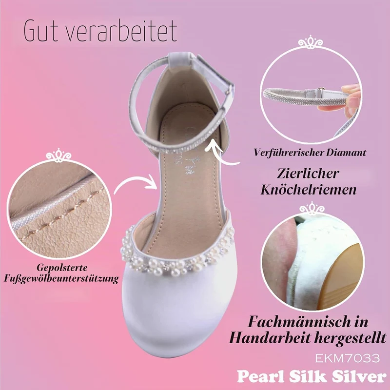EIGHT KM - Mädchen High Heel Kleid Schuhe - Glattes Seidenperle - Prinzessin Hochzeit Schuhe Party P