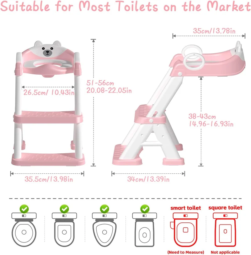 Toilettensitz Kinder mit Treppe, 2-in-1 Kinder Toilettensitz ür ab Kleinkinder Jungen und Mädchen, U