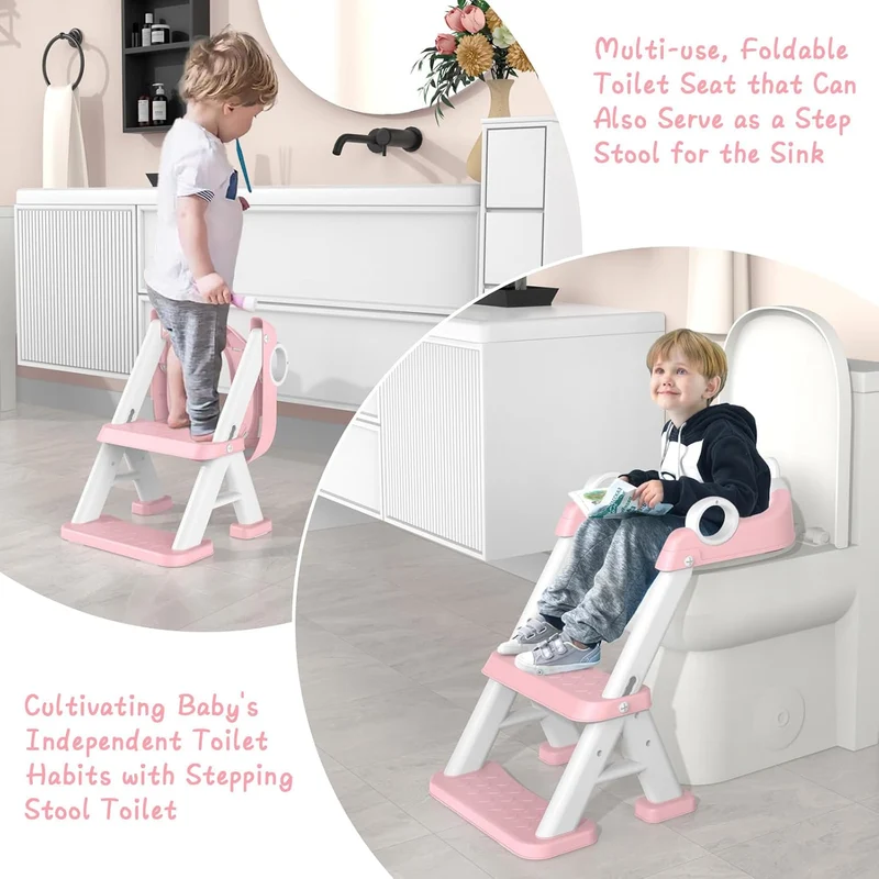 Toilettensitz Kinder mit Treppe, 2-in-1 Kinder Toilettensitz ür ab Kleinkinder Jungen und Mädchen, U