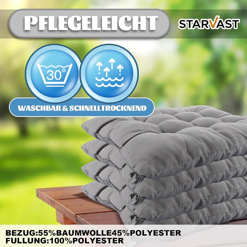 STARVAST 8er Set Stuhlkissen 40x40x5 cm Sitzkissen Polster Stuhlauflage mit Haltebändern Dekokissen