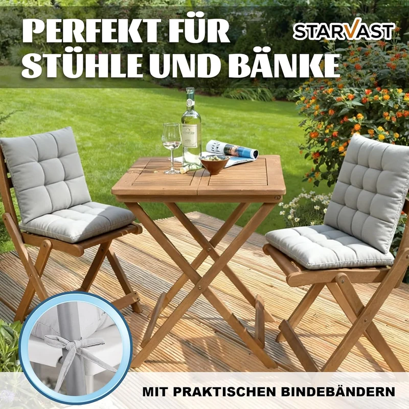 STARVAST 8er Set Stuhlkissen 40x40x5 cm Sitzkissen Polster Stuhlauflage mit Haltebändern Dekokissen