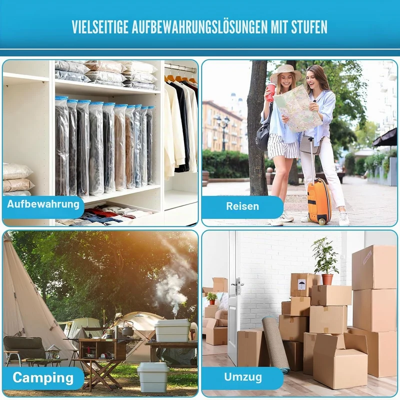 Vakuumbeutel für Kleidung mit Elektrischer Luftpumpe, 15PCS Vacuum Bags, 3xJumbo, 3xGross, 4xMittelg