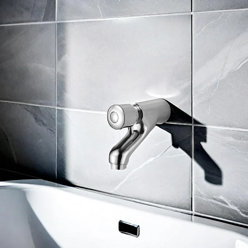 Wandmontierte Waschbeckenarmaturen, Badezimmer-Waschtischarmatur mit selbstschliessendem Druckhebel,