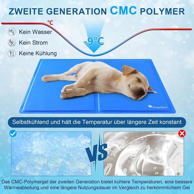 Angelpet Kühlmatte Hund, L 90x50cm – Ungiftige Selbstkühlende Gelmatte Bett, Langlebige wasserdichte