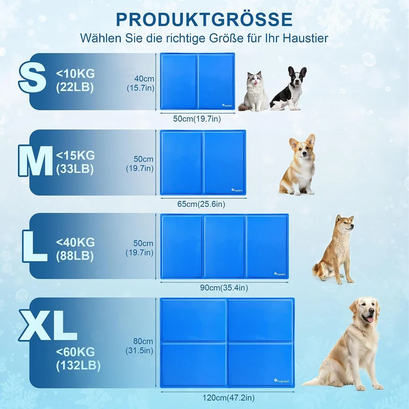 Angelpet Kühlmatte Hund, L 90x50cm – Ungiftige Selbstkühlende Gelmatte Bett, Langlebige wasserdichte