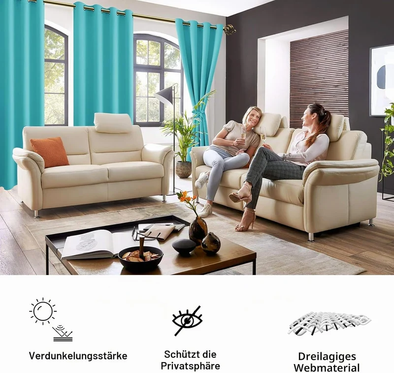 JIUZHEN Blickdicht Vorhänge Gardinen Ösenvorhang für Schlafzimmer Wohnzimmer, Kurz Verdunkelungsvorh