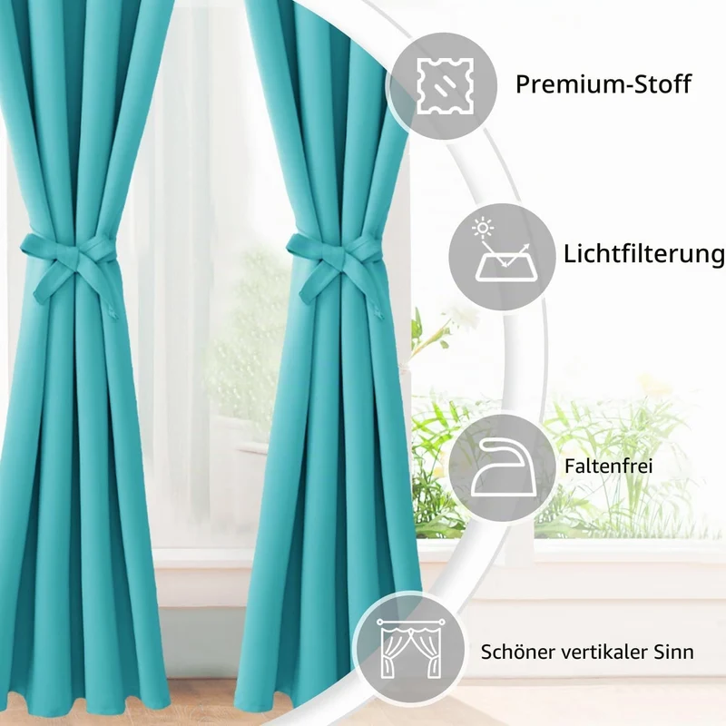 JIUZHEN Blickdicht Vorhänge Gardinen Ösenvorhang für Schlafzimmer Wohnzimmer, Kurz Verdunkelungsvorh