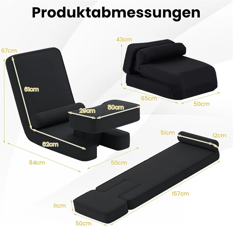 GOPLUS Bodensofa, gepolsterter Bodenstuhl mit Verstellbarer Rückenlehne & Kopfstütze, Bodensessel mi