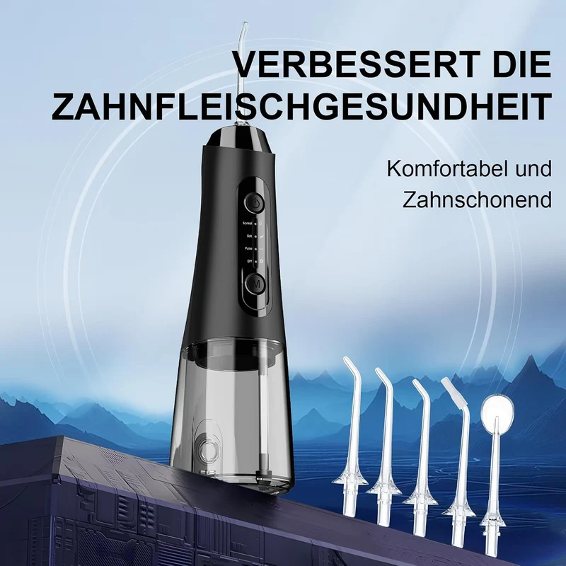Munddusche Testsieger 2026, 320ML Wassertank IPX7 Wasserdicht, 5 Multifunktionale Jet-Tipps und 4 Mo