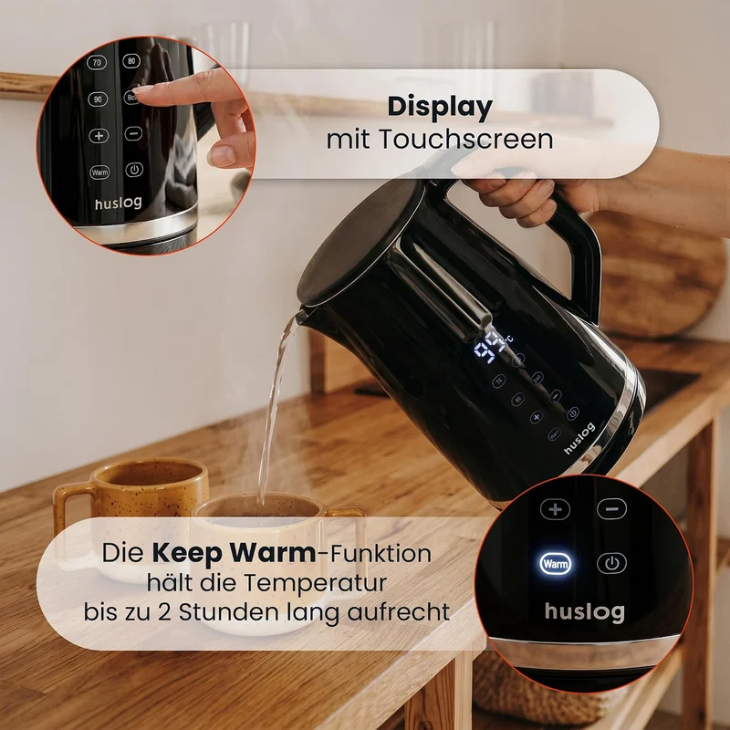 Elektrischer Wasserkocher mit Temperaturanzeige 1,7L 2200W Warmhaltefunktion 4 Temperaturprogramme T