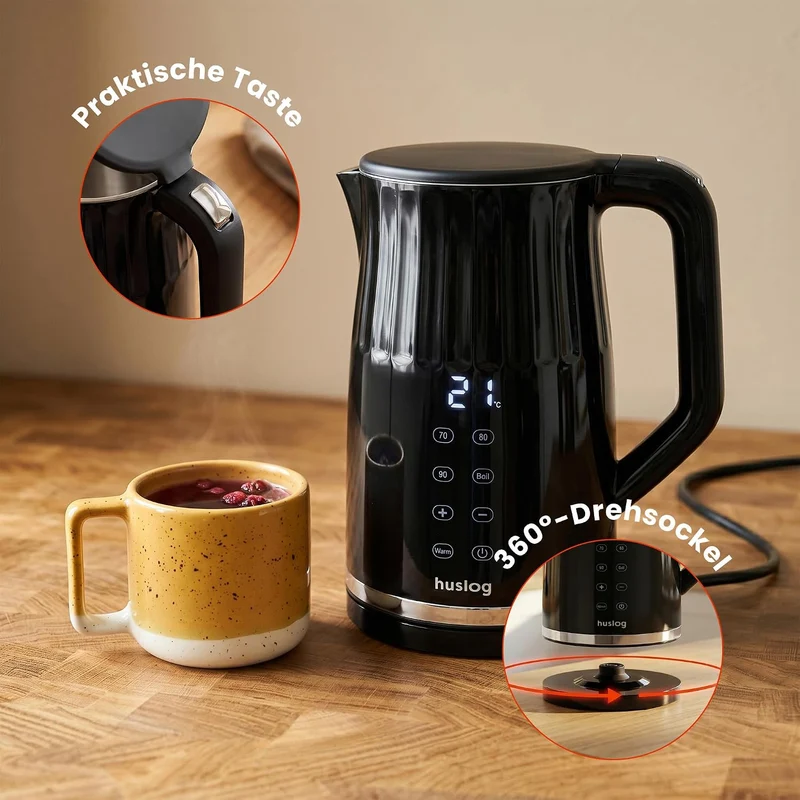 Elektrischer Wasserkocher mit Temperaturanzeige 1,7L 2200W Warmhaltefunktion 4 Temperaturprogramme T