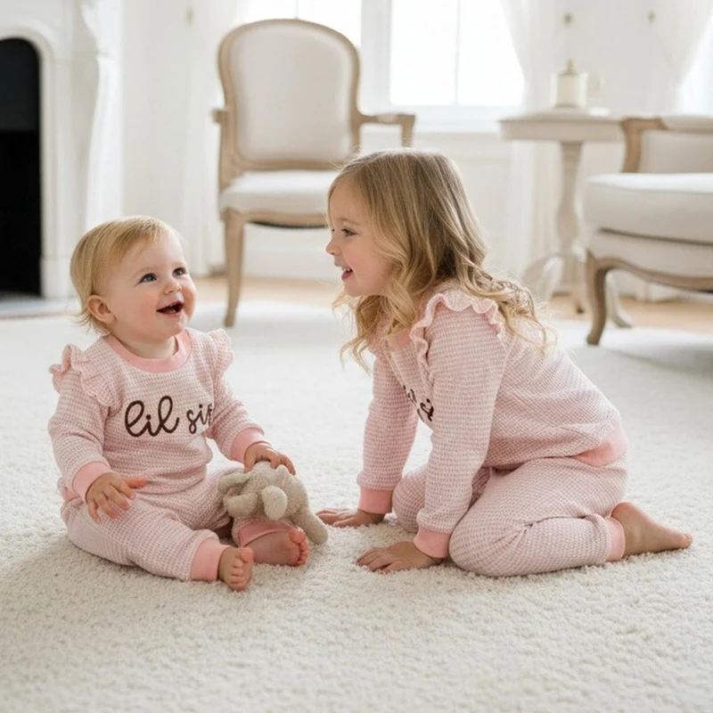 Kleinkind Baby Mädchen Herbst Kleidung Rüschen Langarm Süsses Print Streifen Sweatshirt Top und Hose