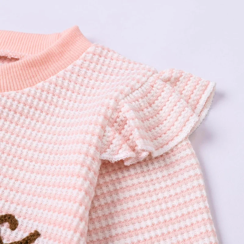 Kleinkind Baby Mädchen Herbst Kleidung Rüschen Langarm Süsses Print Streifen Sweatshirt Top und Hose