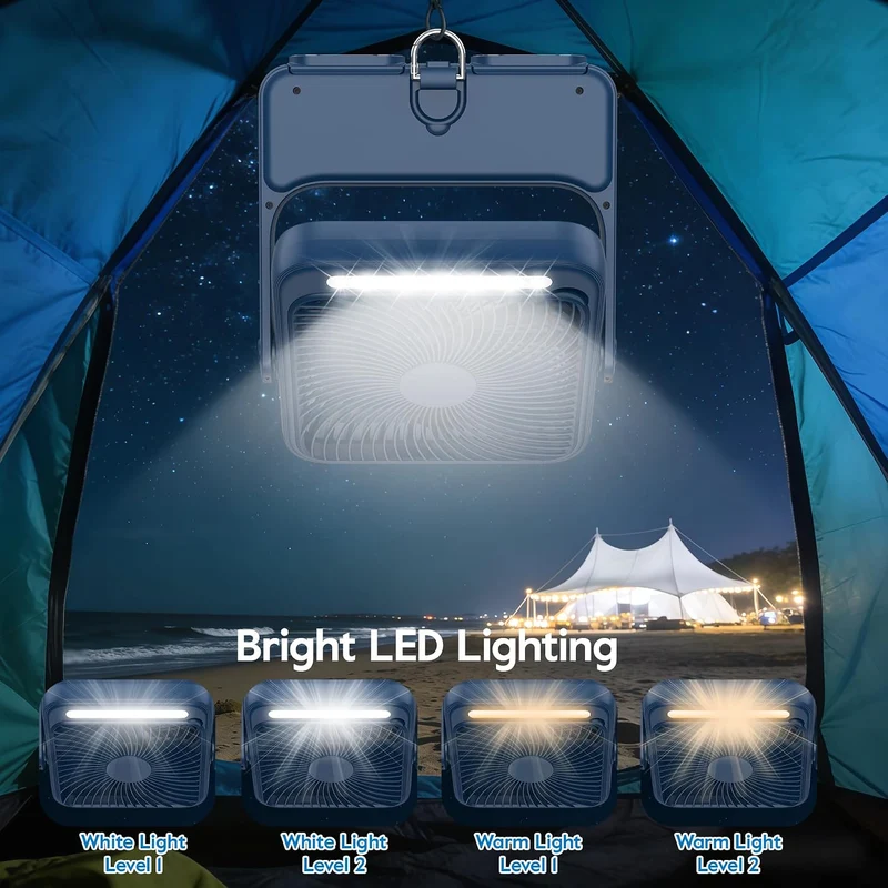 Ventilator 20000mAh Akku Tischventilator USB Camping Ventilatoren mit Lampe, 4 Getriebe,12-43 Std.La