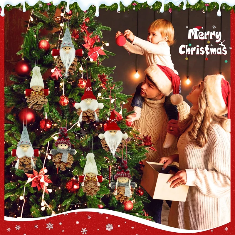 Wichtel Klein Weihnachtsbaumschmuck,8 Stück Tannenzapfen Weihnachtsbaum Anhänger,Weihnachtswichtel K