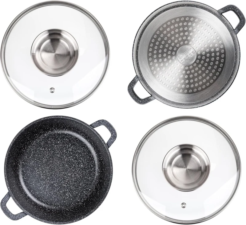 EliteHoff Kochtopf Set Induktion, Topf aus Aluminiumguss mit Antihaftbeschichtung, Topfset mit Glasd