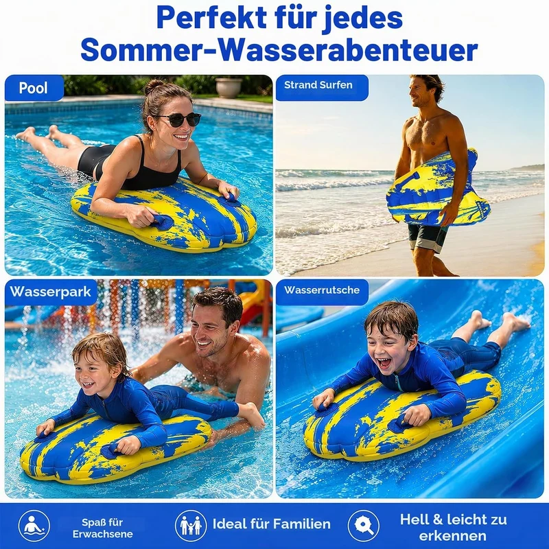 Luftmatratze Wasser für Kinder & Erwachsene, FainFun Surfbrett Aufblasbar, Bodyboard mit Griffen, Wa