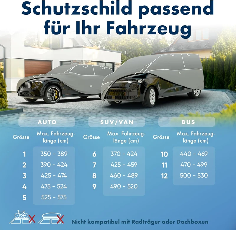 WALSER Premium Hagelschutz Abdeckplane Auto, Auszeichnung Sehr Gut* Hagelschutzplane, TÜV geprüfte*