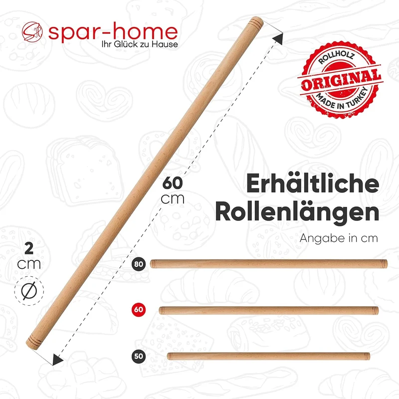 Türkisches Nudelholz - Traditionelle Teigroller aus Buchenholz Handgemachte Teigrolle aus Holz Oklav