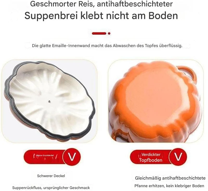 Kürbis Topf Gusseisen, Kürbis Holländischer Ofen Topf mit Deckel, Küche Kasserolle Emailletopf, Kürb