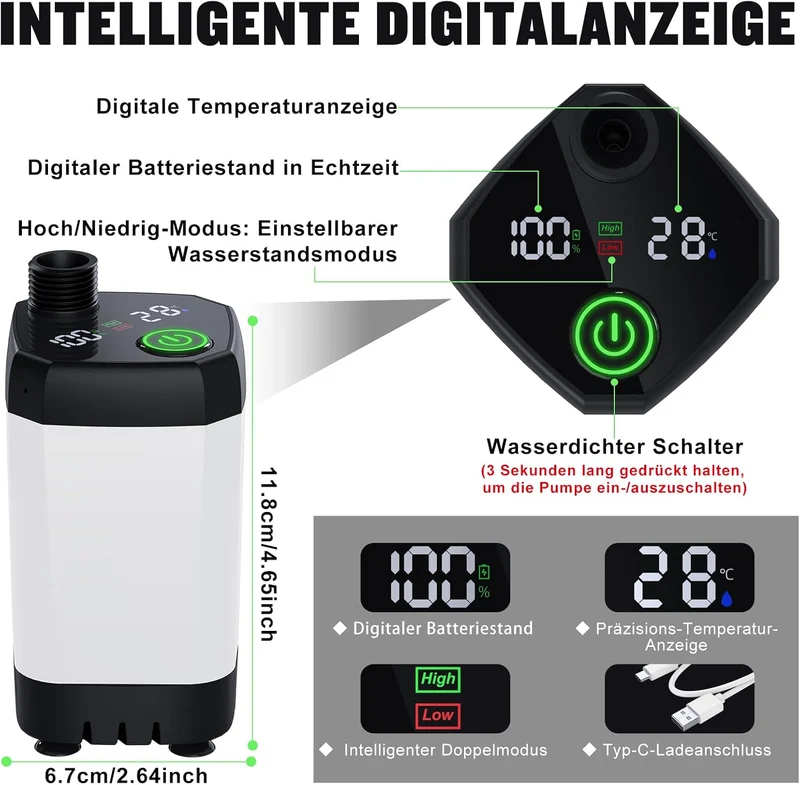 Spopal Campingdusche Tragbare, [6000mAh] Camping Dusche mit mit Pumpe und Temperaturanzeige, Camping