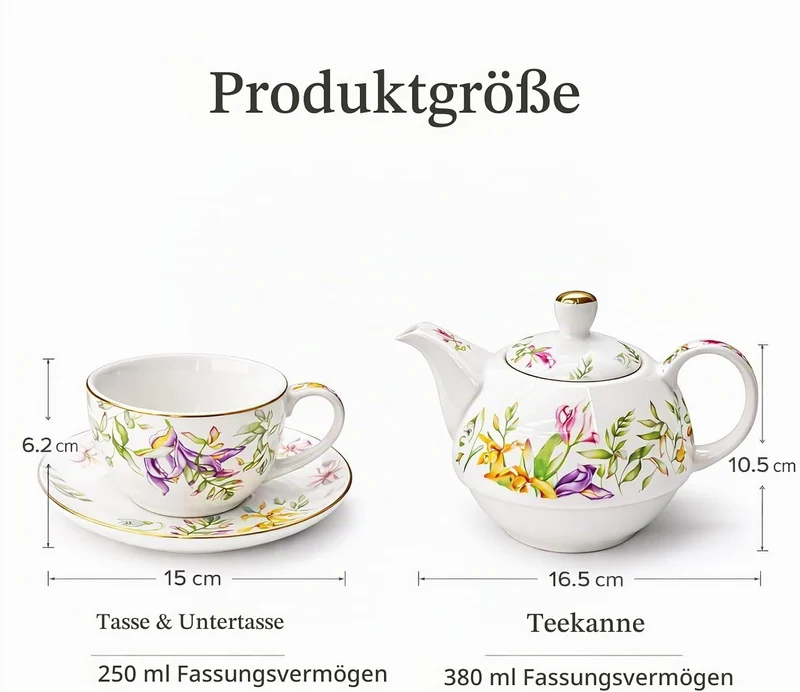 Porcelain Tea for One Set Beautiful Flower Ceramic Teapot with Cup Gifted Box (Tulip), Tulip