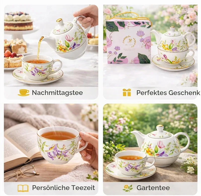 Porcelain Tea for One Set Beautiful Flower Ceramic Teapot with Cup Gifted Box (Tulip), Tulip