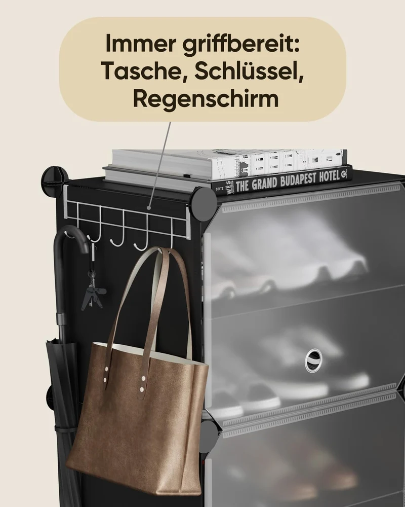 Sekey XXL Schuhschrank 10 Fächer aus PP –elbstaufbau mit Hammer – Grosses Schuhregal für Familie (84