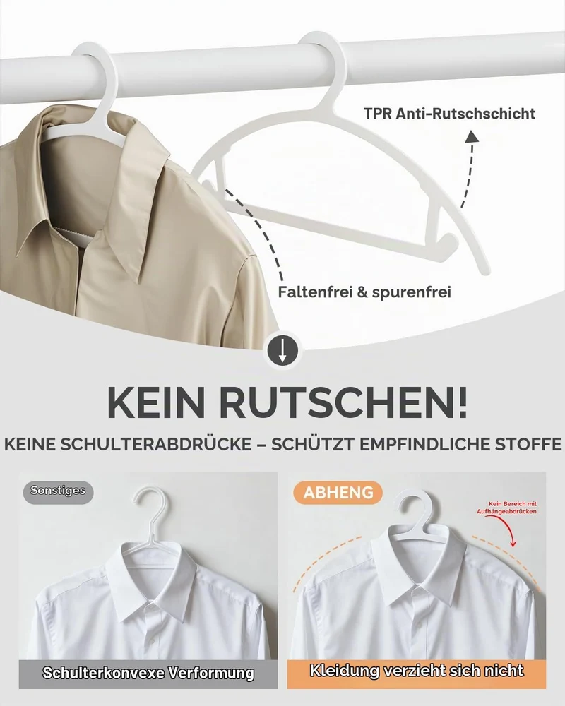 ABHENG 30 Stück Kunststoffbügel, Hochwertig Robuste Schlanke Platzsparende Bügel,Kleiderbügel für Pu