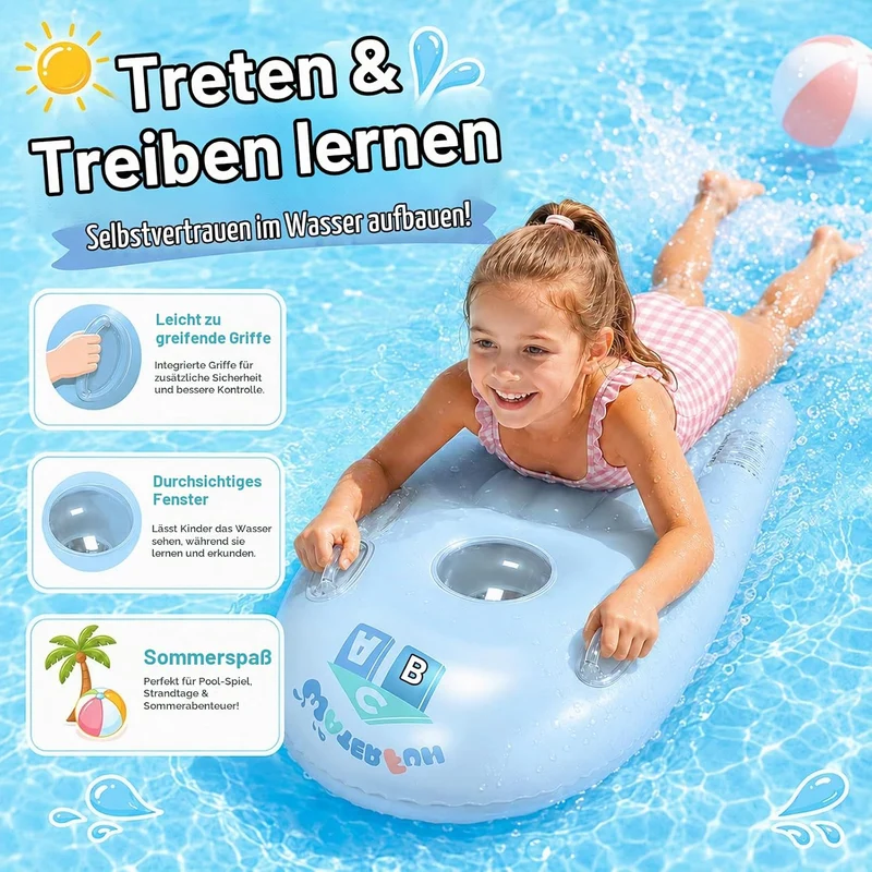 dellyy Aufblasbares Bodyboard für Kinder mit Griffen Blau, Blau