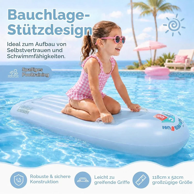 dellyy Aufblasbares Bodyboard für Kinder mit Griffen Blau, Blau
