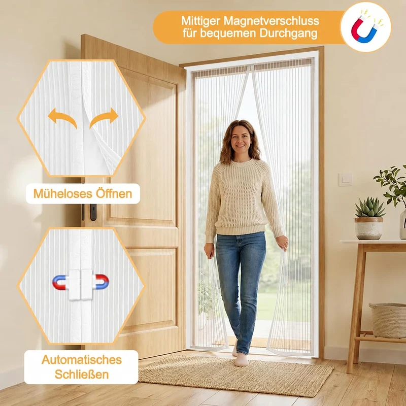 Fliegengitter Balkontür Magnet, Fliegengitter Tür 90x200cm, Weiss Weiss 90*200, Weiss 90*200