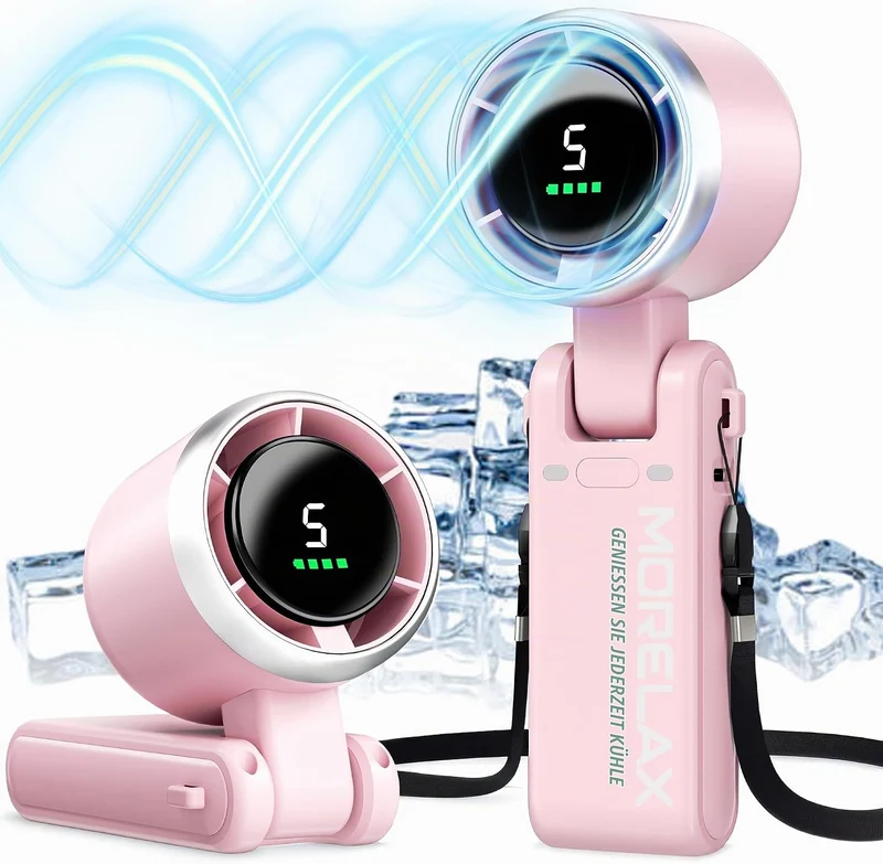 Morelax Tragbarer Turbo Handventilator, 5-stufiger, LED-Display, 4000mAh Akku USB Aufladbar, 3-in-1